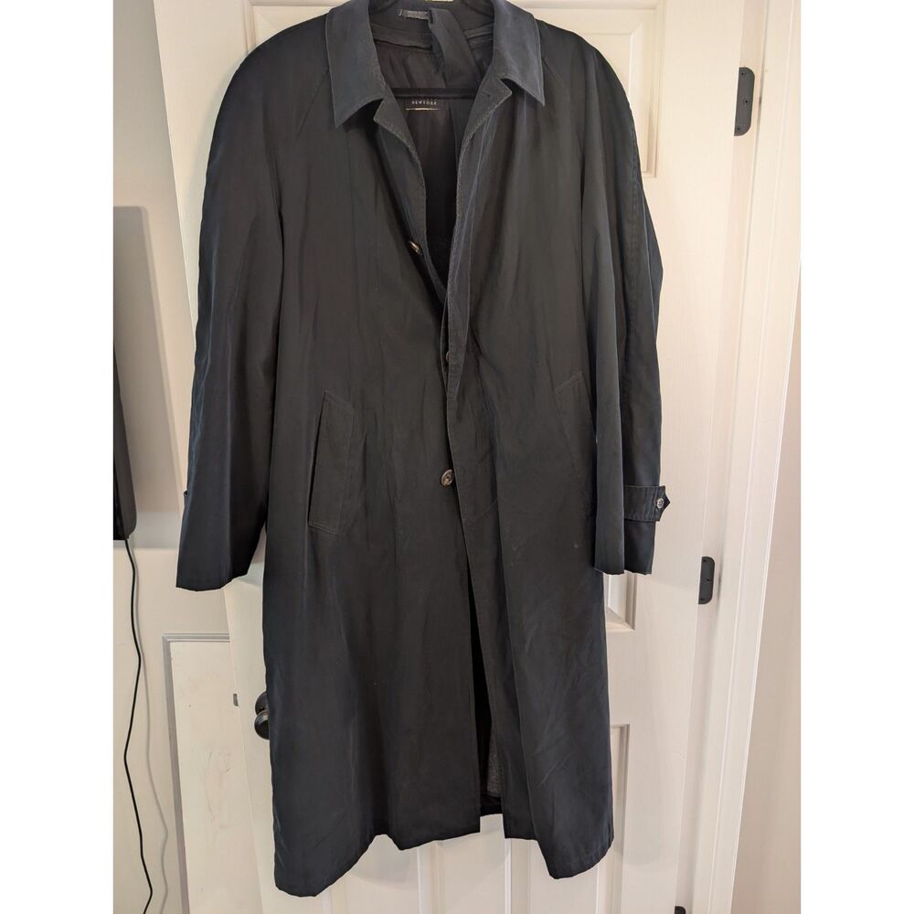 Barneys New York Trench Coat Men's 40R Black Removable Wool Liner Notched Collar